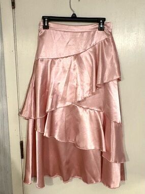 Pink Satin Tiered Ruffle Skirt